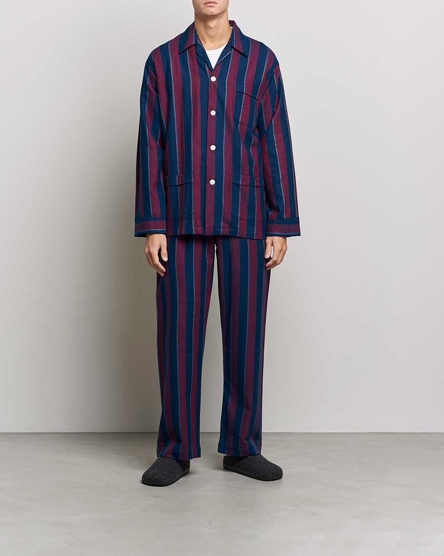 Herre | Pyjamas & Morgenkåber | Derek Rose | Brushed Cotton Flanell Striped Pyjama Set Navy