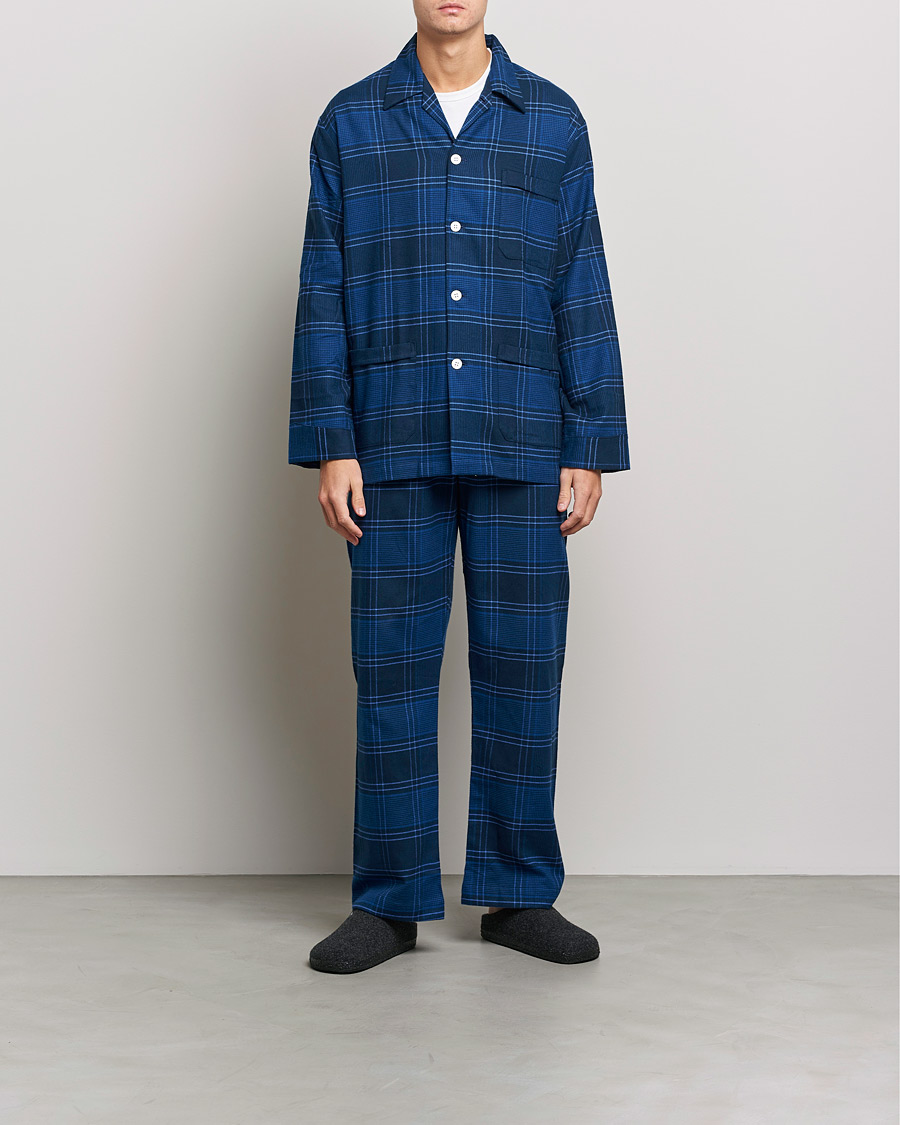Herre | Loungewear | Derek Rose | Brushed Cotton Flanell Checked Pyjama Set Navy