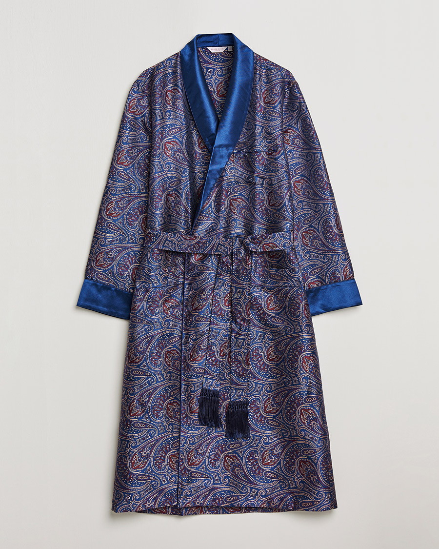 Herre | Pyjamas & Morgenkåber | Derek Rose | Pure Silk Paisley Dressing Gown Navy