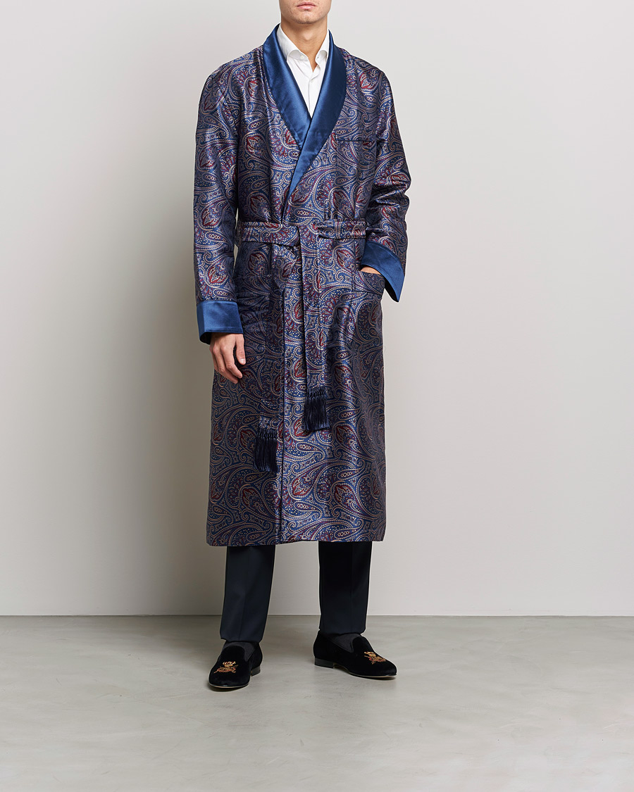 Herre | Pyjamas & Morgenkåber | Derek Rose | Pure Silk Paisley Dressing Gown Navy