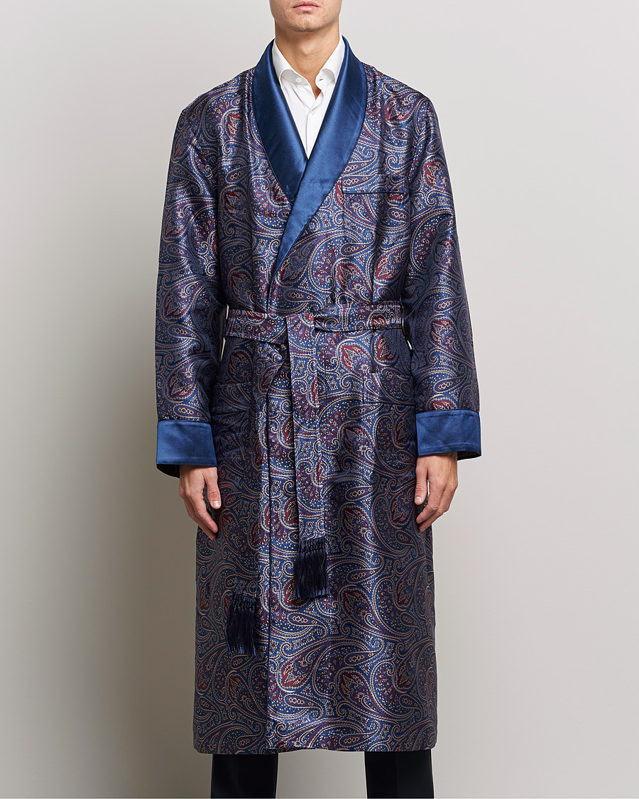 Herre | Pyjamas & Morgenkåber | Derek Rose | Pure Silk Paisley Dressing Gown Navy