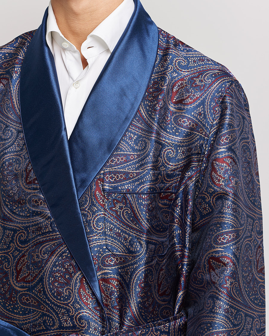 Herre | Pyjamas & Morgenkåber | Derek Rose | Pure Silk Paisley Dressing Gown Navy