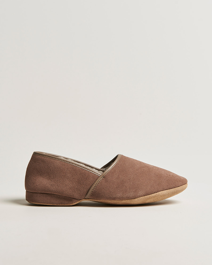 Herre | Derek Rose Crawford Sheepskin Suede Slippers Beige | Derek Rose | Crawford Sheepskin Suede Slippers Beige