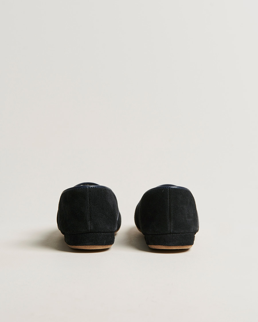 Herre | Derek Rose Crawford Sheepskin Suede Slippers Navy | Derek Rose | Crawford Sheepskin Suede Slippers Navy