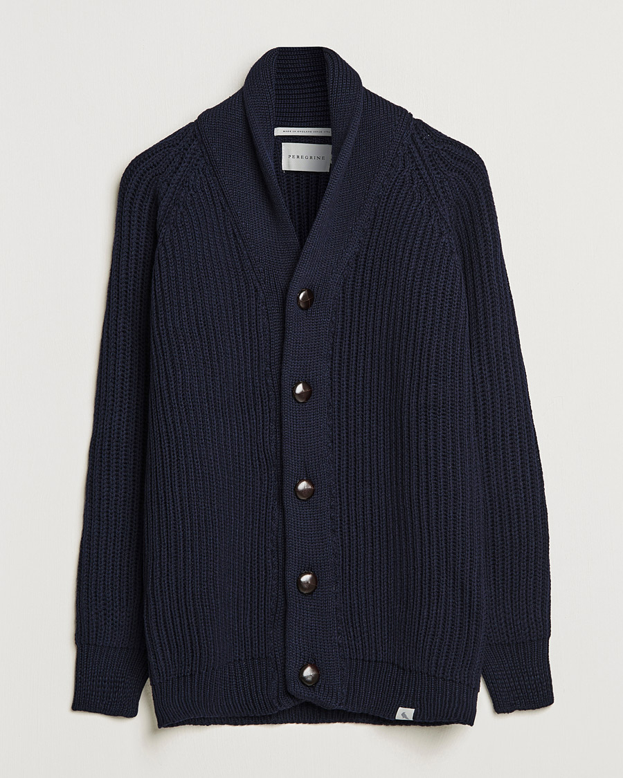 Herre | Trøjer | Peregrine | Wilkinson Ribbed Wool Cardigan Navy