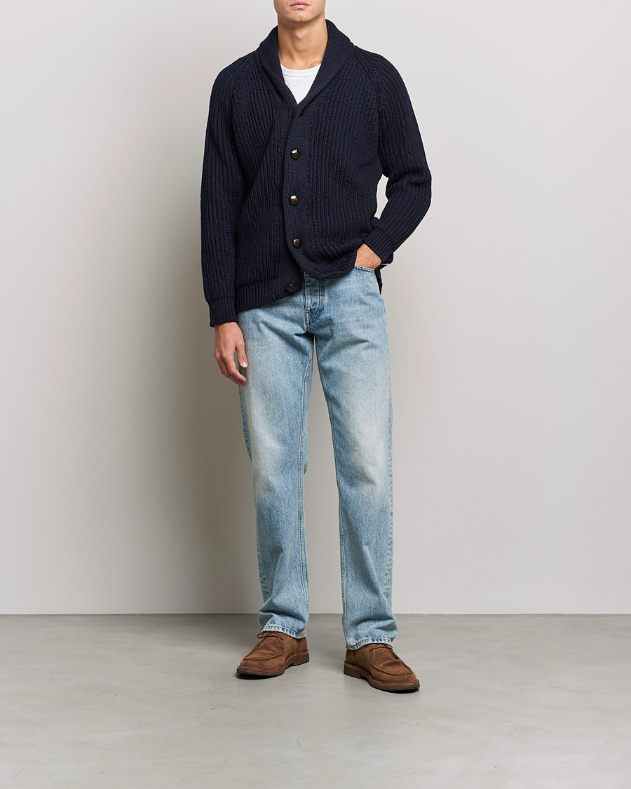 Herre | Trøjer | Peregrine | Wilkinson Ribbed Wool Cardigan Navy