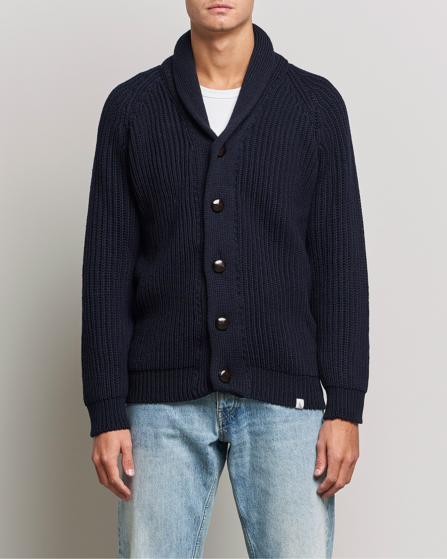 Herre | Trøjer | Peregrine | Wilkinson Ribbed Wool Cardigan Navy