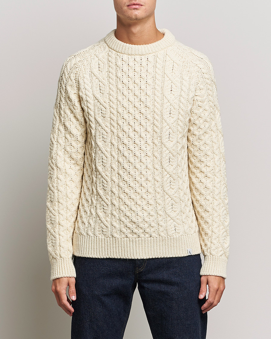 Herre | Trøjer | Peregrine | Hudson Wool Aran Knitted Jumper Cream