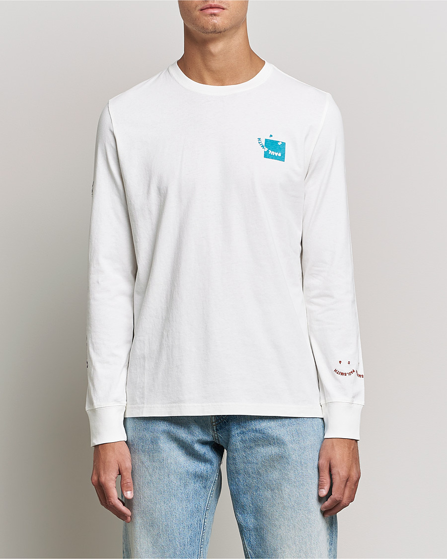 Herre | Langærmede t-shirts | PS Paul Smith | Happy Face Long Sleeve T-Shirt White
