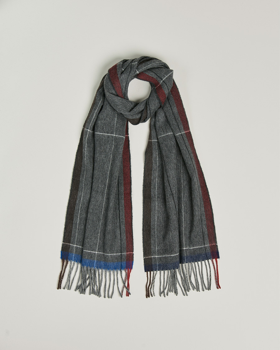 Herre | Begg & Co Vale Lambswool/Cashmere Needle Check Scarf Grey Multi | Begg & Co | Vale Lambswool/Cashmere Needle Check Scarf Grey Multi