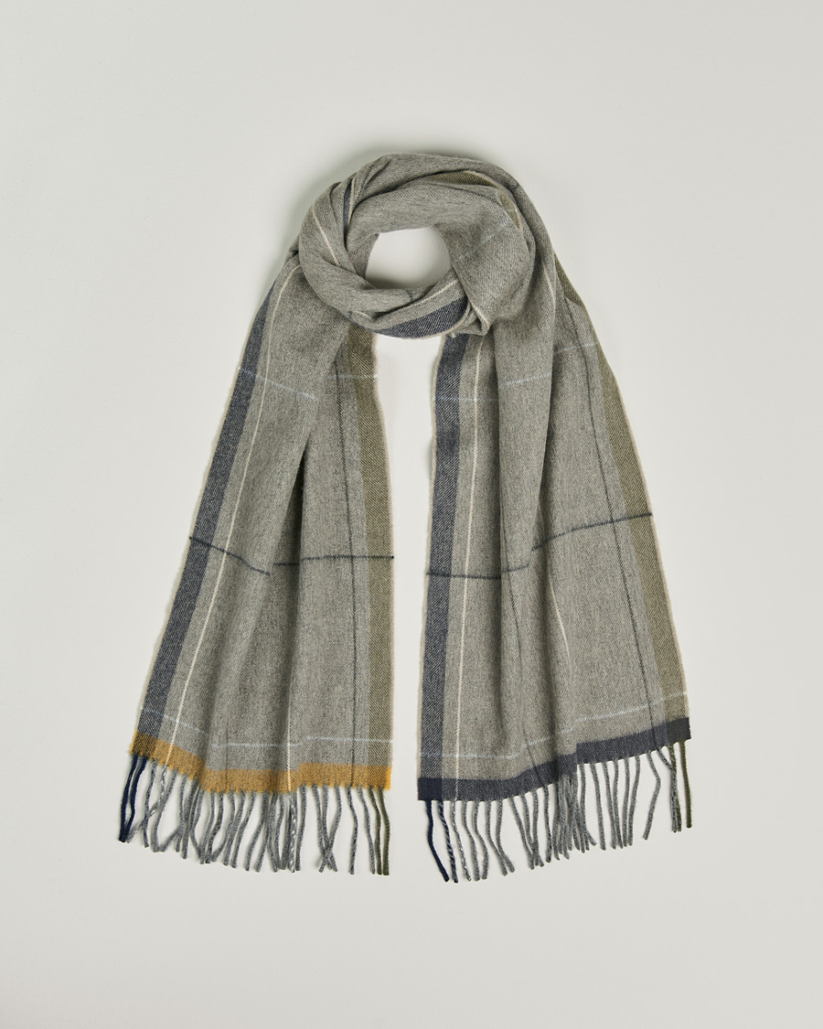 Herre | Begg & Co Vale Lambswool/Cashmere Needle Check Scarf Stone Multi | Begg & Co | Vale Lambswool/Cashmere Needle Check Scarf Stone Multi