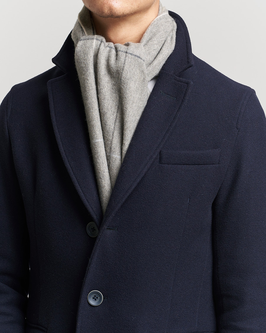 Herre | Begg & Co | Begg & Co | Vale Lambswool/Cashmere Needle Check Scarf Stone Multi