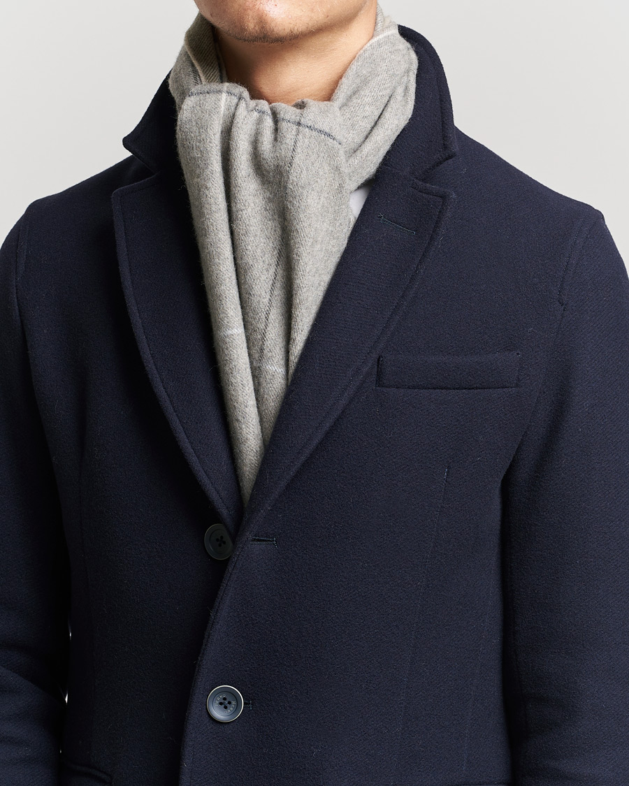 Herre | Begg & Co Vale Lambswool/Cashmere Needle Check Scarf Stone Multi | Begg & Co | Vale Lambswool/Cashmere Needle Check Scarf Stone Multi