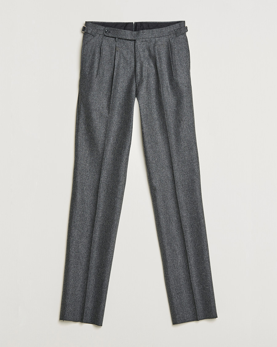 Herre | Bukser | Beams F | Pleated Flannel Trousers Dark Grey