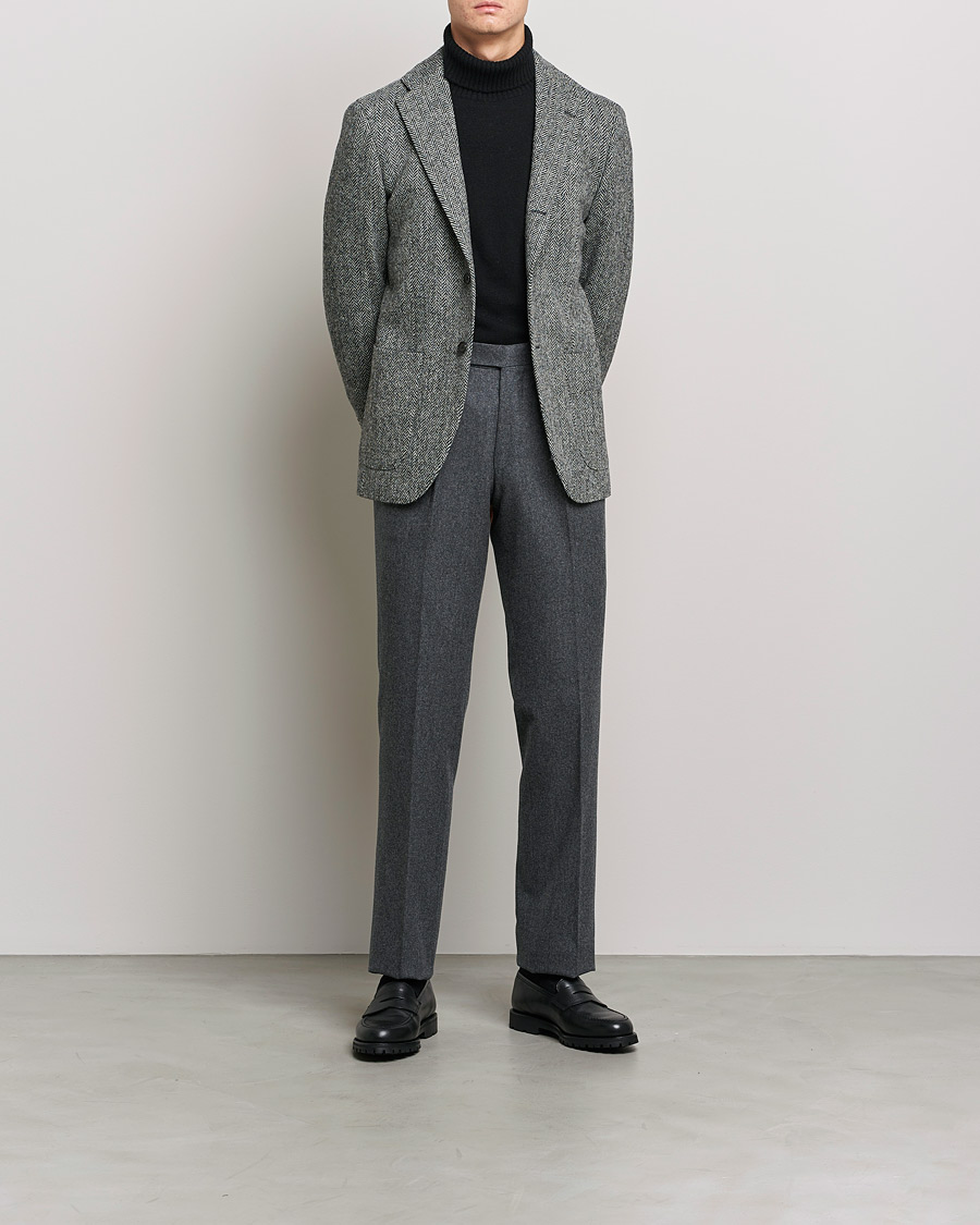 Herre | Bukser | Beams F | Pleated Flannel Trousers Dark Grey