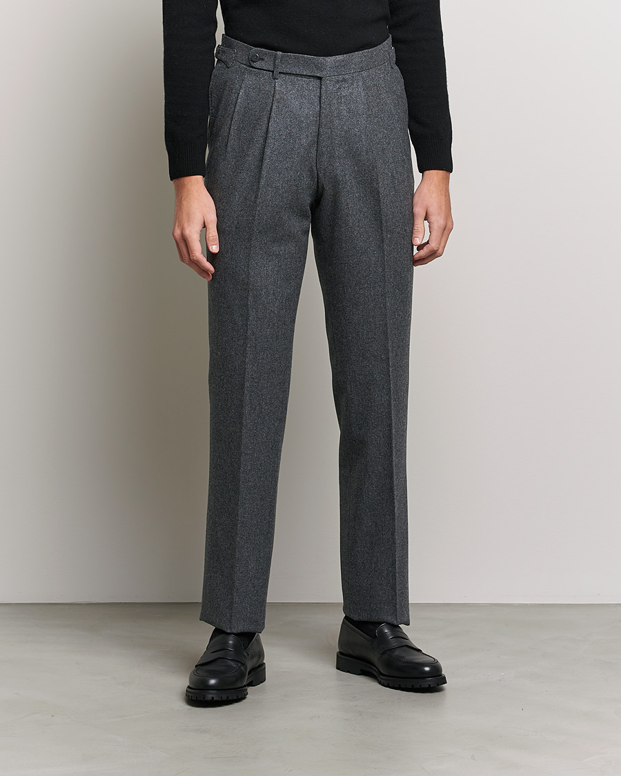 Herre | Bukser | Beams F | Pleated Flannel Trousers Dark Grey