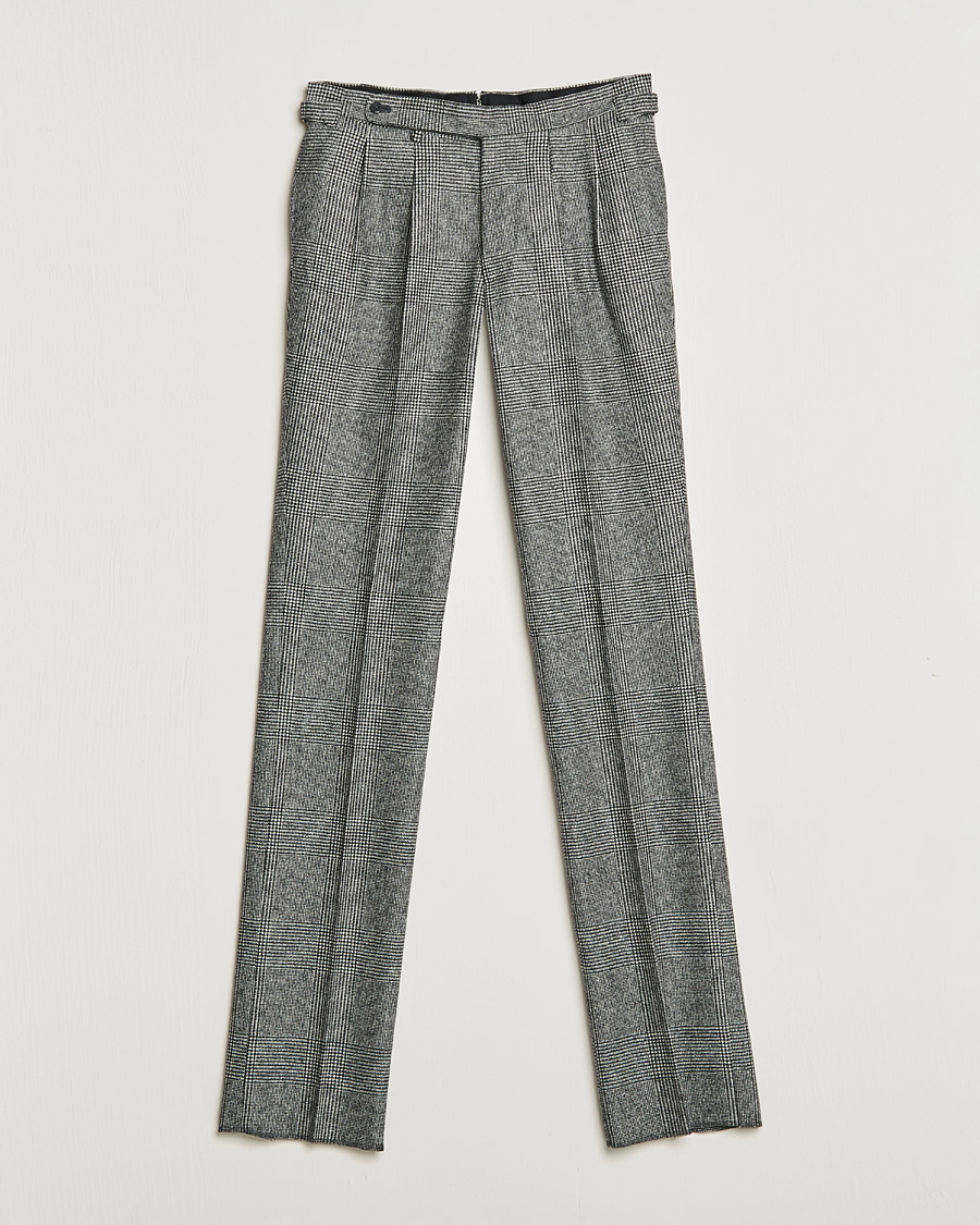 Herre | Bukser | Beams F | Pleated Flannel Trousers Grey Check