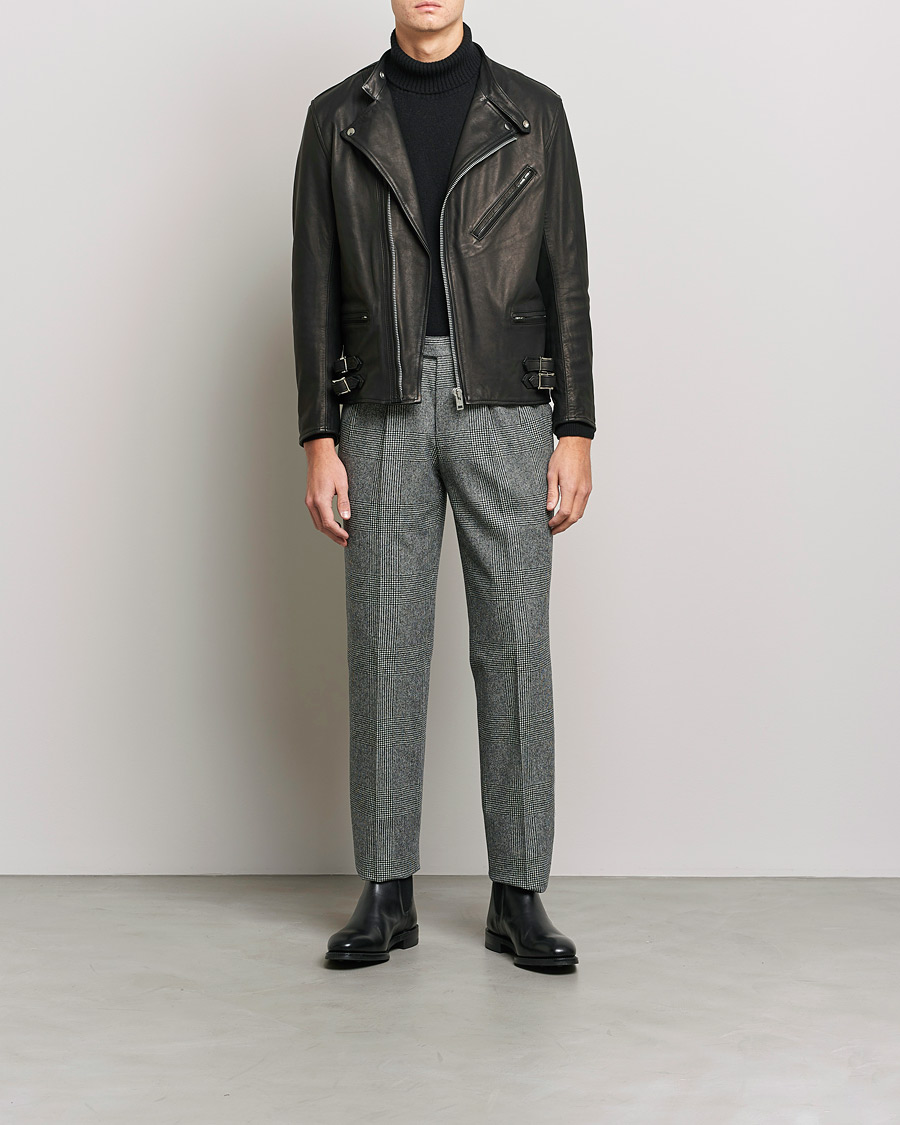 Herre | Flannelsbukser | Beams F | Pleated Flannel Trousers Grey Check
