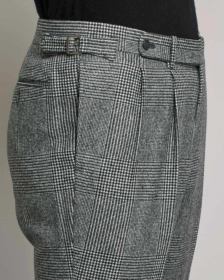 Herre | Bukser | Beams F | Pleated Flannel Trousers Grey Check