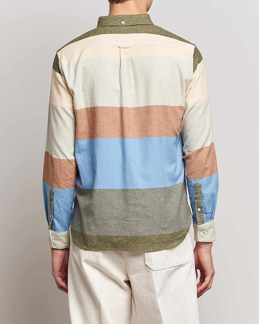 Herre | Skjorter | BEAMS PLUS | Flannel Multi Stripe Shirt Olive/Cream