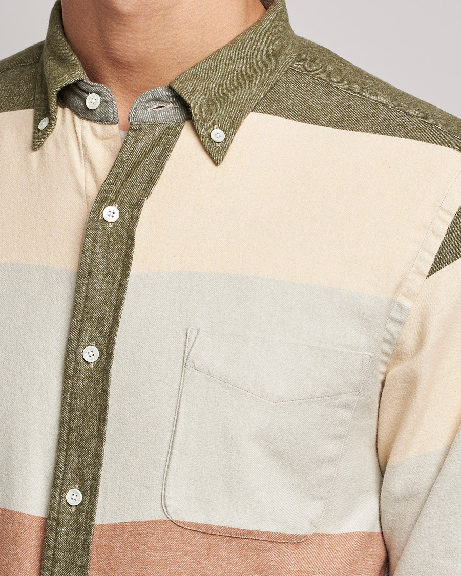 Herre | Skjorter | BEAMS PLUS | Flannel Multi Stripe Shirt Olive/Cream