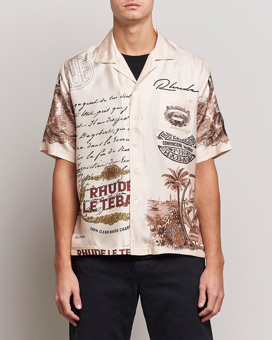 Herre | Nye varemærker | Rhude | Silk Cigar Short Sleeve Shirt Brown/Cream