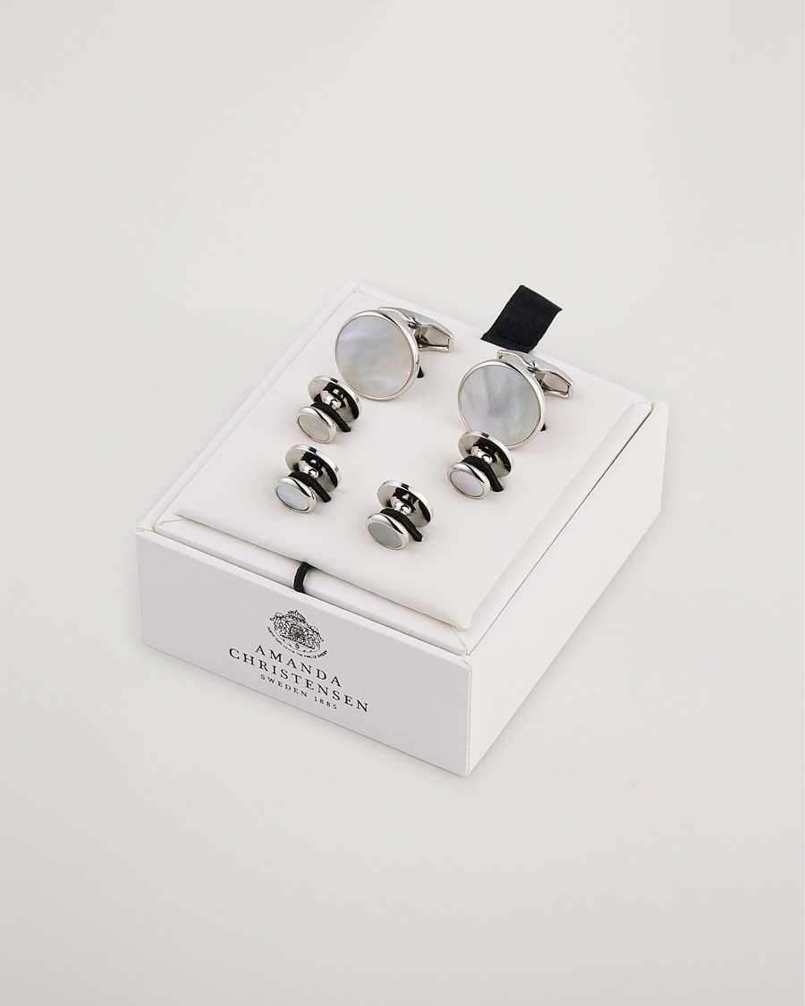 Herre | Manchetknapper | Amanda Christensen | Cufflink & Shirt Studs Set White/Silver