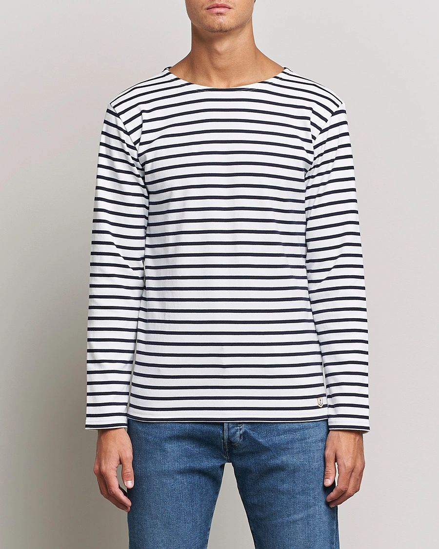Herre | T-Shirts | Armor-lux | Houat Héritage Stripe Long Sleeve T-Shirt White/Navy