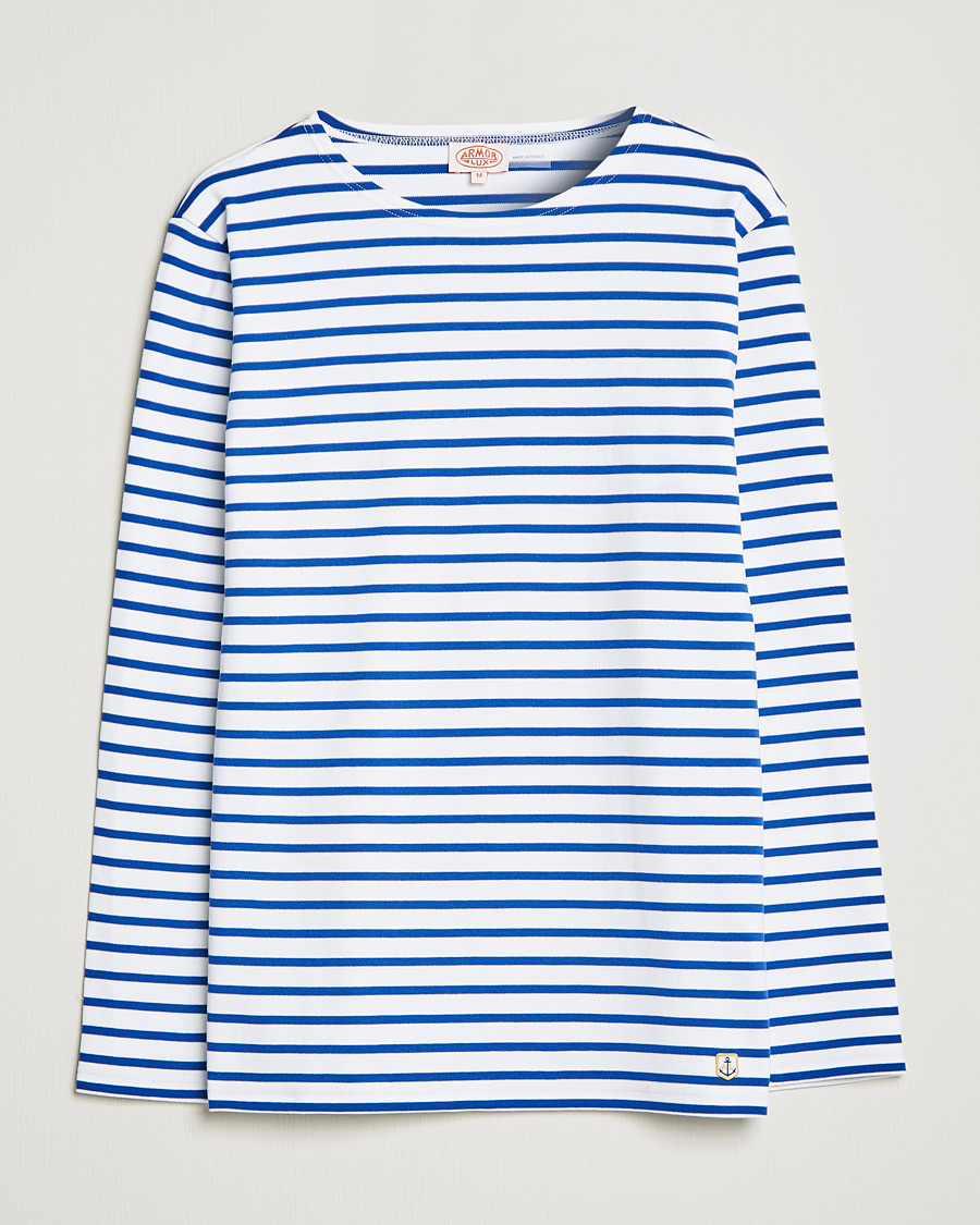 Herre | T-Shirts | Armor-lux | Houat Héritage Stripe Long Sleeve T-Shirt White/Blue