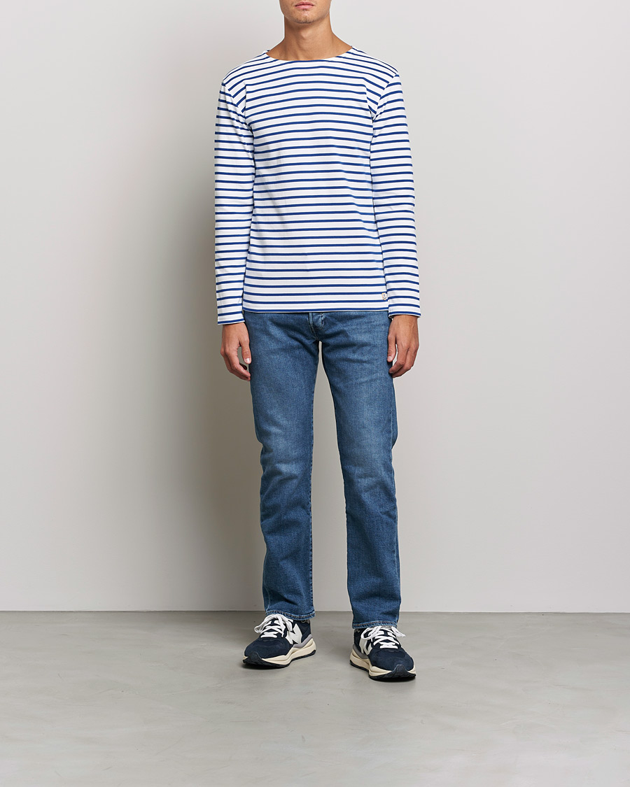 Herre | T-Shirts | Armor-lux | Houat Héritage Stripe Long Sleeve T-Shirt White/Blue