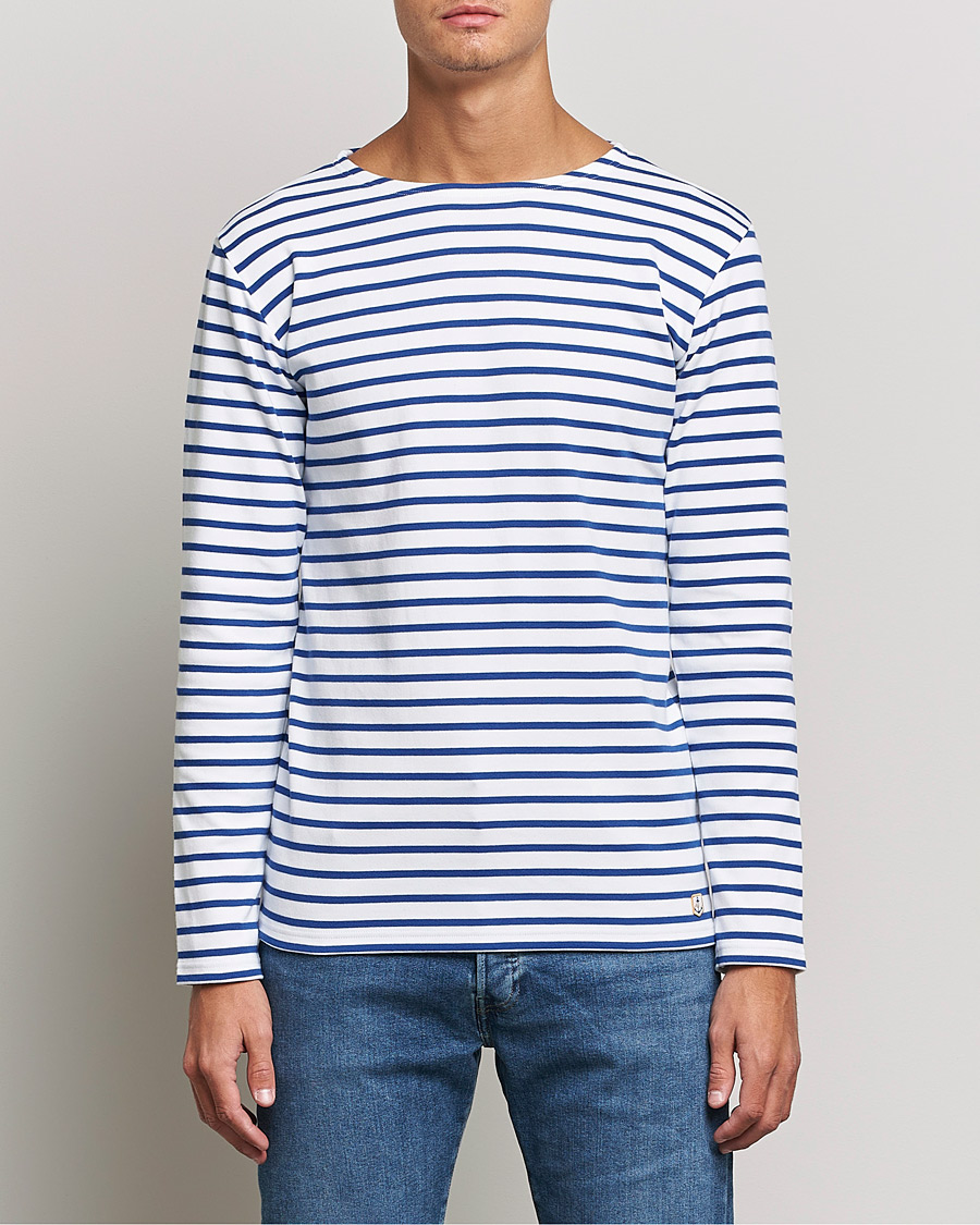 Herre | Langærmede t-shirts | Armor-lux | Houat Héritage Stripe Long Sleeve T-Shirt White/Blue