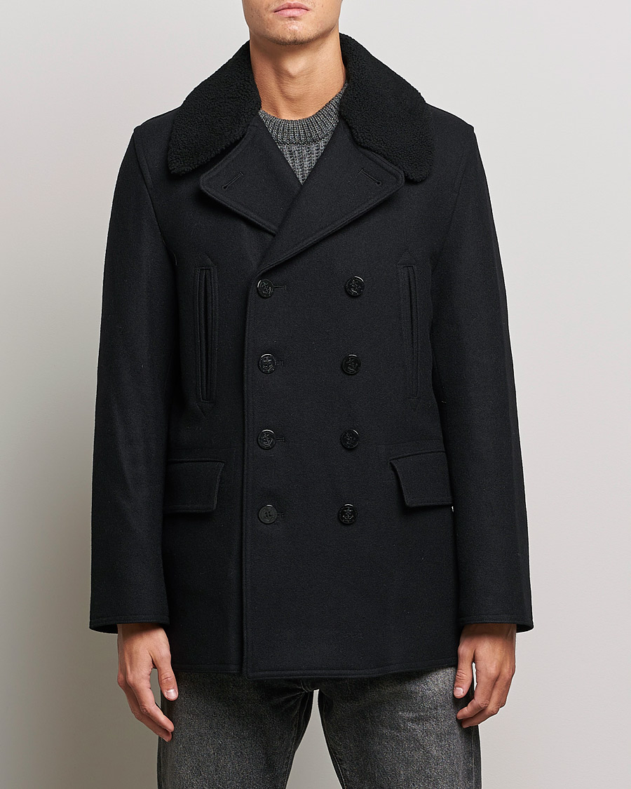 Gloverall Reefer Shearling Peacoat Black - CareOfCarl.dk