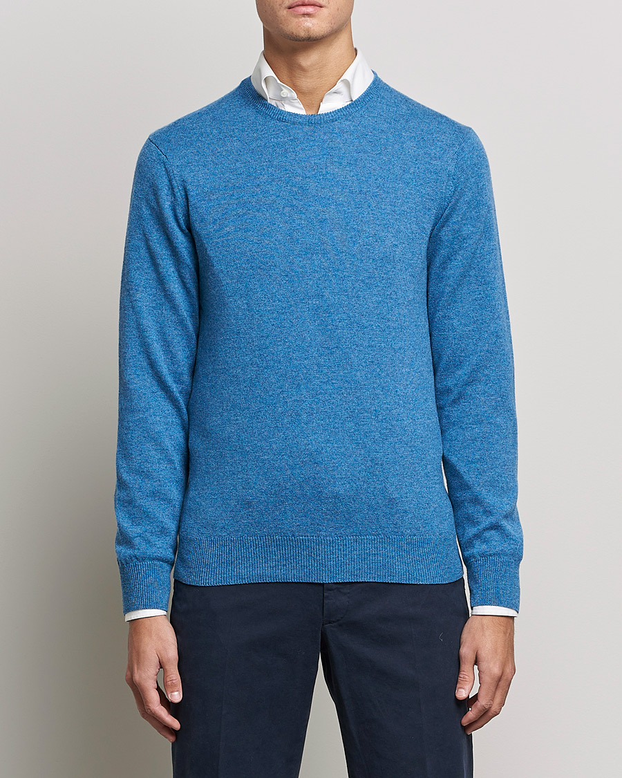 Herre | Kashmirtrøjer | Piacenza Cashmere | Cashmere Crew Neck Sweater Light Blue