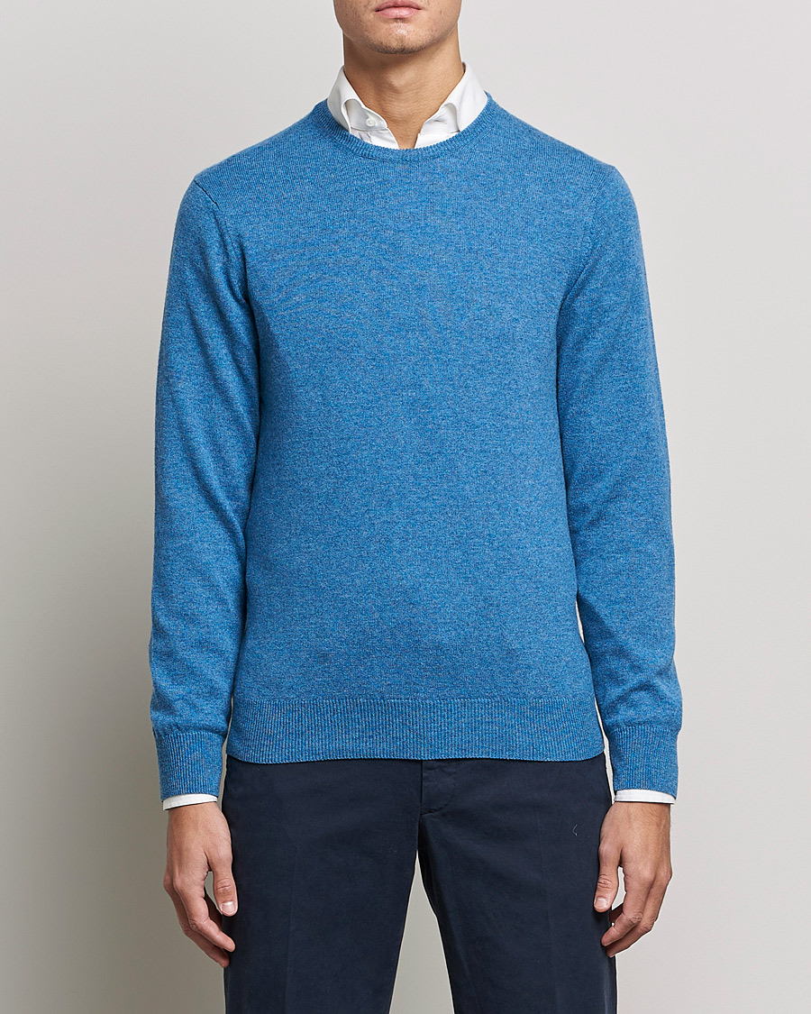 Herre | Tøj | Piacenza Cashmere | Cashmere Crew Neck Sweater Light Blue