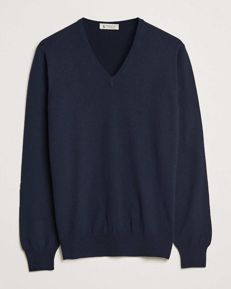 Herre |  | Piacenza Cashmere | Cashmere V Neck Sweater Navy