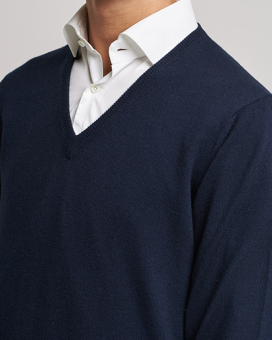 Herre | Trøjer | Piacenza Cashmere | Cashmere V Neck Sweater Navy