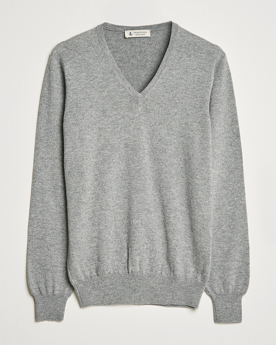 Herre |  | Piacenza Cashmere | Cashmere V Neck Sweater Light Grey
