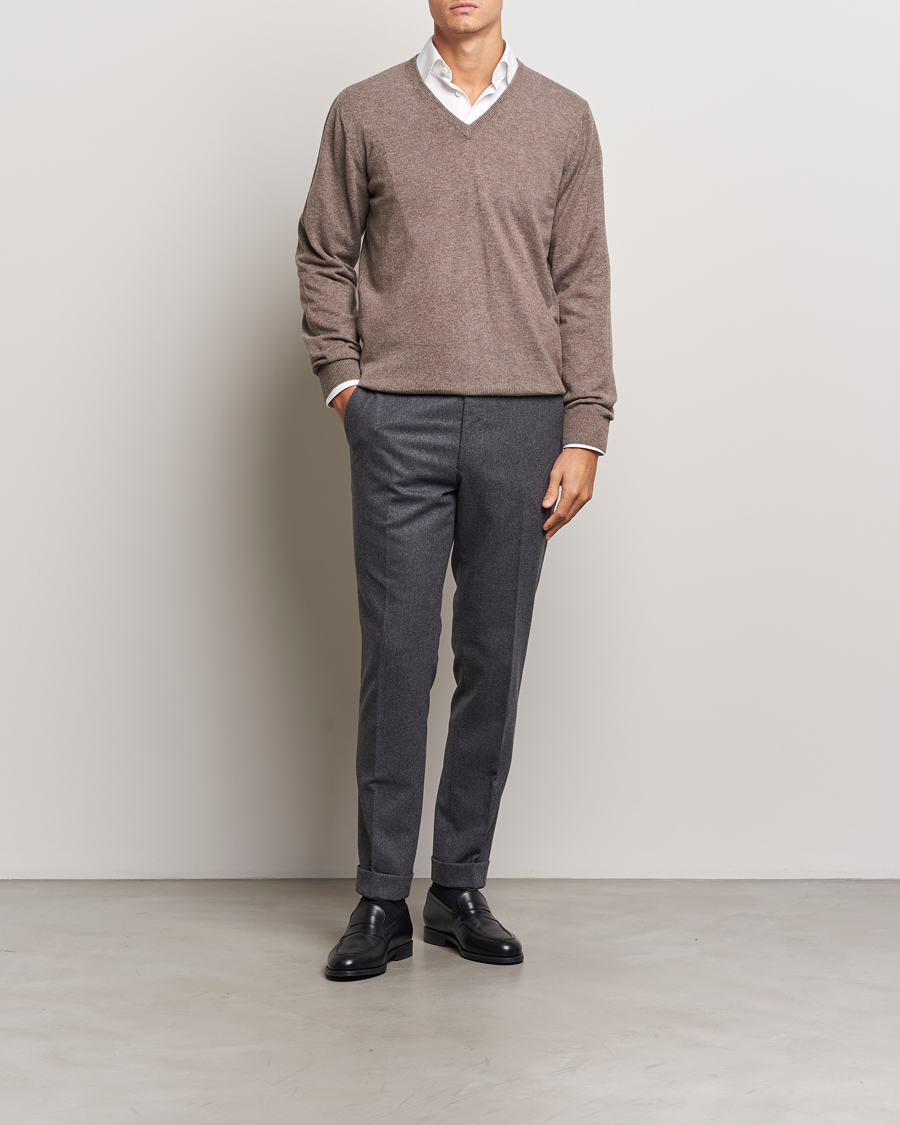 Herre | Trøjer | Piacenza Cashmere | Cashmere V Neck Sweater Brown
