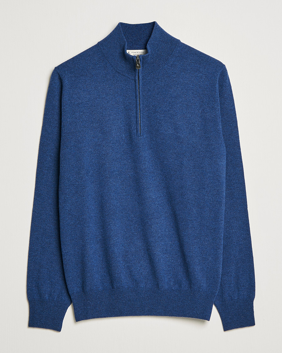 Herre | Trøjer | Piacenza Cashmere | Cashmere Half Zip Sweater Indigo Blue