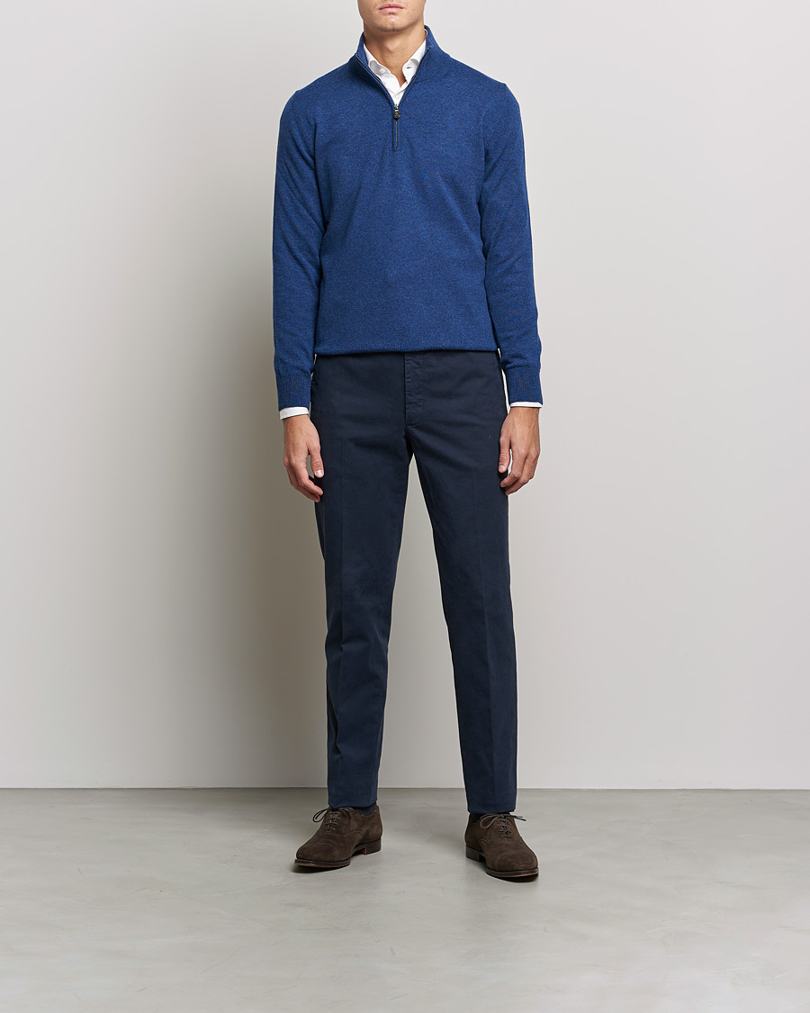 Herre | Trøjer | Piacenza Cashmere | Cashmere Half Zip Sweater Indigo Blue