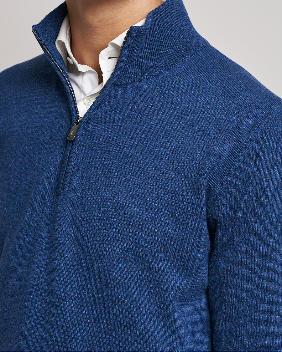 Herre | Trøjer | Piacenza Cashmere | Cashmere Half Zip Sweater Indigo Blue