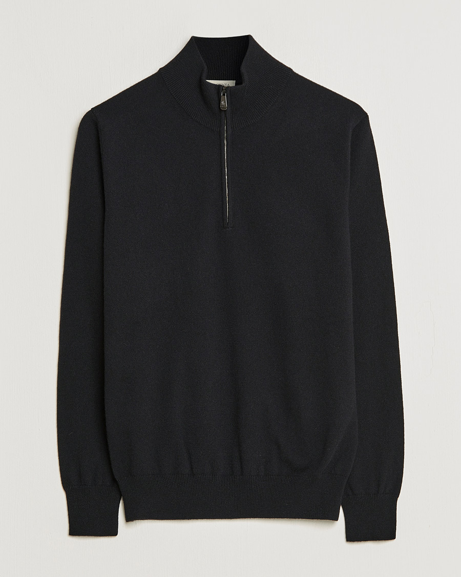 Herre | Trøjer | Piacenza Cashmere | Cashmere Half Zip Sweater Black