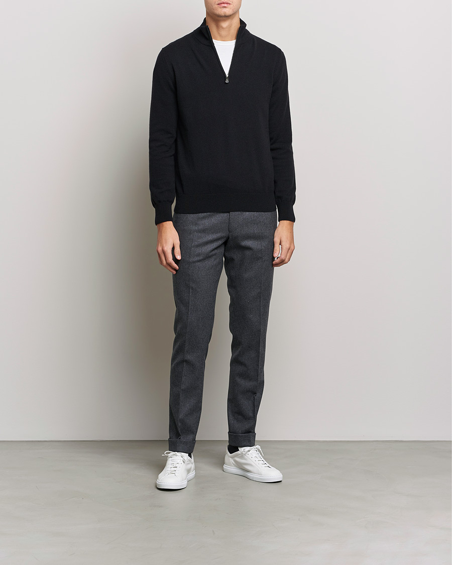 Herre | Trøjer | Piacenza Cashmere | Cashmere Half Zip Sweater Black