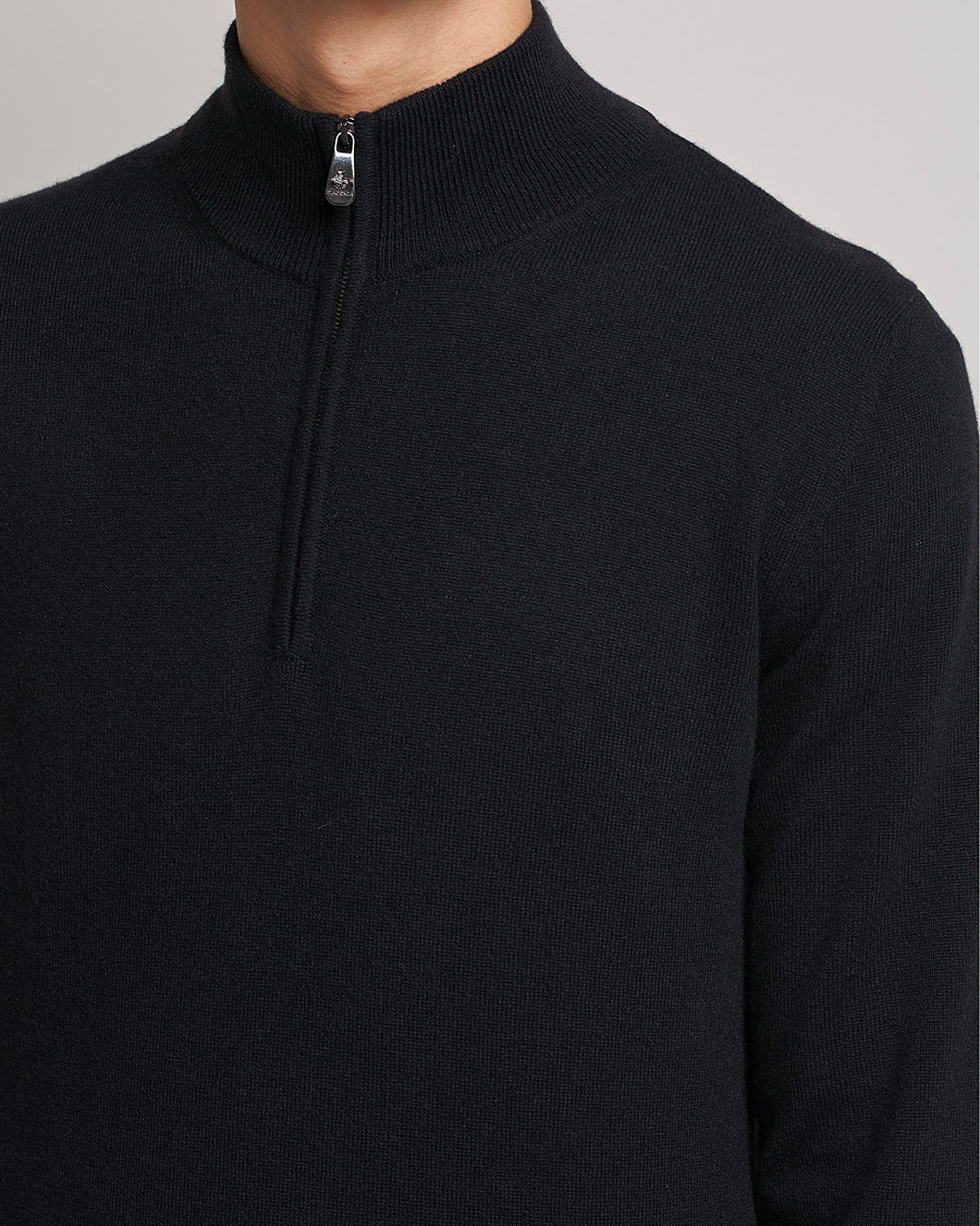 Herre | Trøjer | Piacenza Cashmere | Cashmere Half Zip Sweater Black