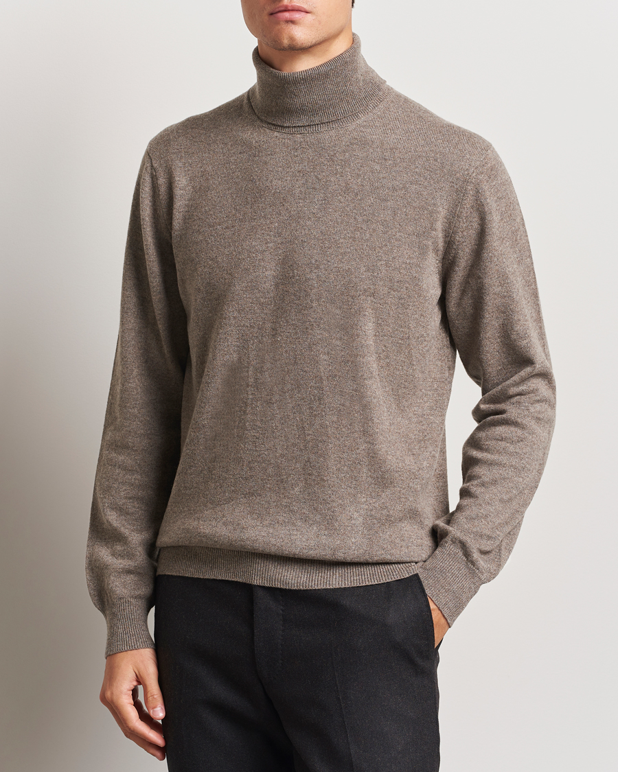 Herre | Kashmirtrøjer | Piacenza Cashmere | Cashmere Rollneck Sweater Brown