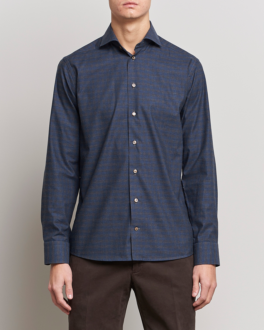 Herre | Skjorter | Eton | Fine Twill Melange Shirt Navy Blue Checked