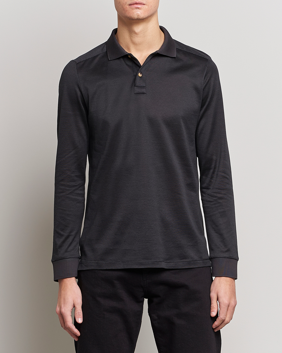 Herre | Langærmede polotrøjer | Eton | Knit Jaquard Polo Shirt Black
