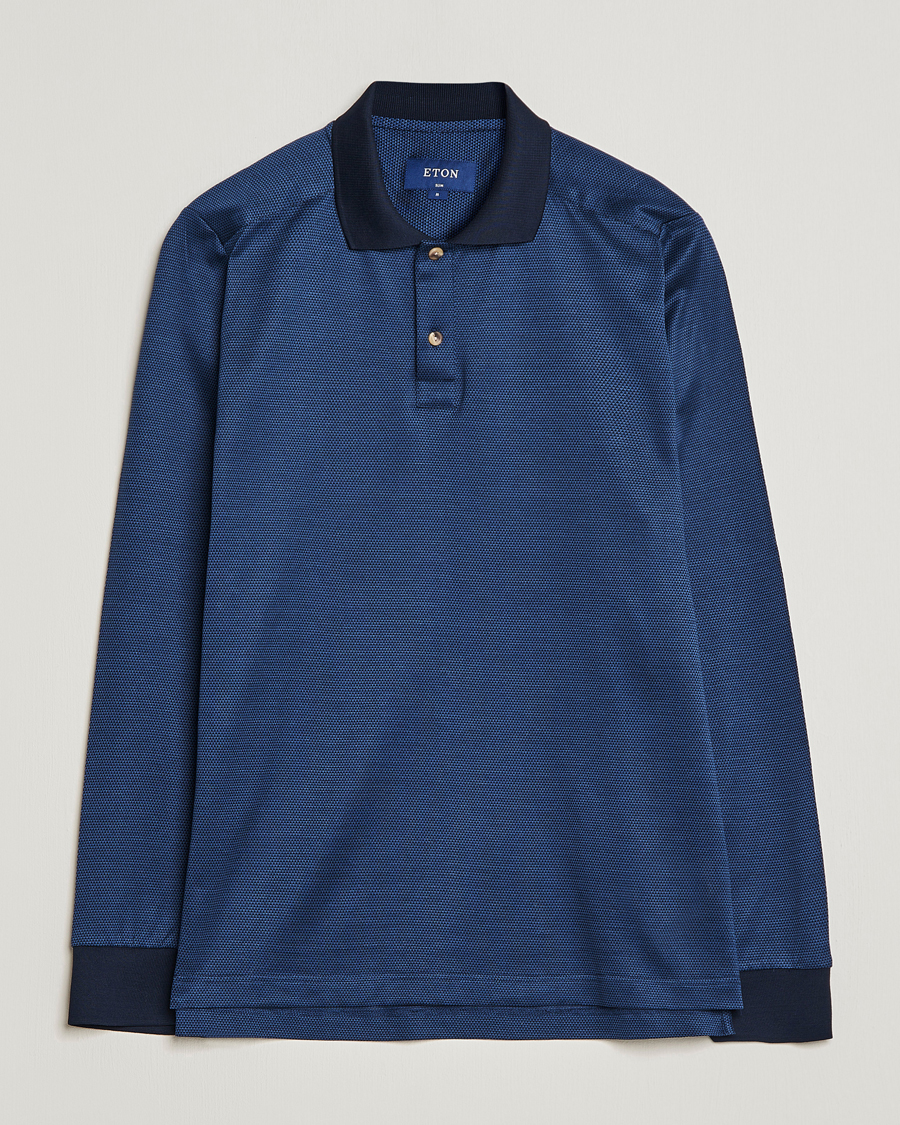 Herre | Trøjer | Eton | Knit Jaquard Polo Shirt Blue