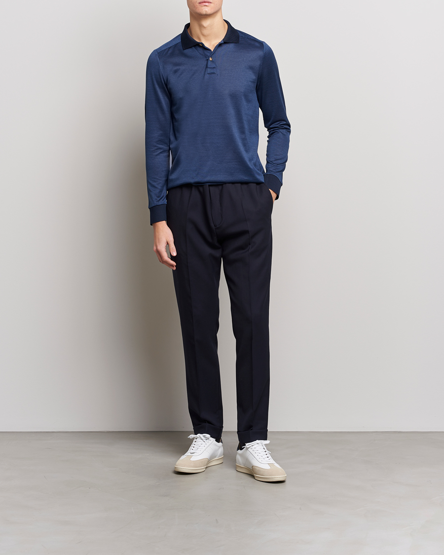 Herre | Trøjer | Eton | Knit Jaquard Polo Shirt Blue