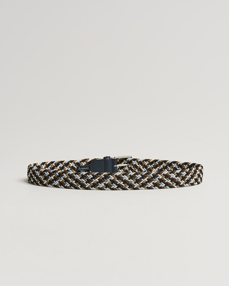 Herre | Italian Department | Anderson's | Stretch Woven 3,5 cm Belt Navy/Green/Brown